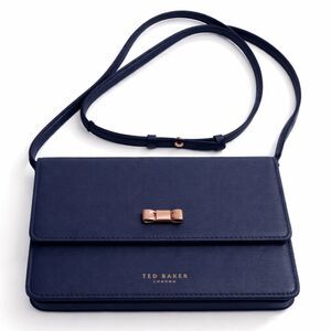 Ted Baker London Navy Bow Crossbody Clutch Saffiano Leather Rose Gold Hardware